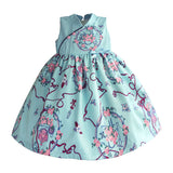 Chinese Style Girls Dresses Light Blue Retro Flora Kids Dress Silk Satin Princess Kids Dress Children Clothes Costume for 1-8T