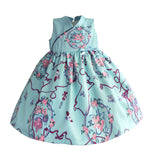 Chinese Style Girls Dresses Light Blue Retro Flora Kids Dress Silk Satin Princess Kids Dress Children Clothes Costume for 1-8T