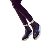 Woman Rainboots Med Heel Platform Mixed Color Slip on Shoes Woman Mid-calf Fashion Rubber Waterproof Thick Heel Boots XWX3872