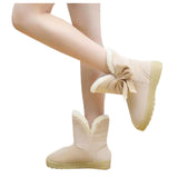 HEE GRAND New Hot Sale Women Snow Boots Solid Bowtie Slip-On Soft Cute Women Boots Round Toe Flat with Winter Shoes XWX1385