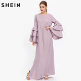 SHEIN Exaggerate Layered Flare Sleeve Slit Kaftan Dress Autumn Ladies Maxi Dresses Purple Long Sleeve Loose Dress