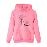 Women Sweatshirt Black White Pink Autumn Casual Clothing Hoodies High-Heeled Shoes Print Pullovers Hooded