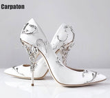 New Arrival Pink Metal Stiletto High Heel Shoes Women Fancy Metal Branch Decoration Pointed Toe Thin Heel Office Ladies Pumps
