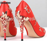 New Arrival Pink Metal Stiletto High Heel Shoes Women Fancy Metal Branch Decoration Pointed Toe Thin Heel Office Ladies Pumps
