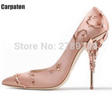 New Arrival Pink Metal Stiletto High Heel Shoes Women Fancy Metal Branch Decoration Pointed Toe Thin Heel Office Ladies Pumps