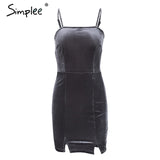 Simplee Sexy strap backless velvet dress women Casual bow slim bodycon dress 2017 autumn winter elegant party dress vestidos