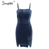 Simplee Sexy strap backless velvet dress women Casual bow slim bodycon dress 2017 autumn winter elegant party dress vestidos