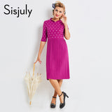Sisjuly women autumn casual dress purple pleated white polka dots dress half sleeve female new design elegant casual dresses