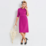 Sisjuly women autumn casual dress purple pleated white polka dots dress half sleeve female new design elegant casual dresses