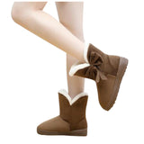 HEE GRAND New Hot Sale Women Snow Boots Solid Bowtie Slip-On Soft Cute Women Boots Round Toe Flat with Winter Shoes XWX1385