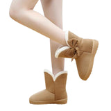 HEE GRAND New Hot Sale Women Snow Boots Solid Bowtie Slip-On Soft Cute Women Boots Round Toe Flat with Winter Shoes XWX1385