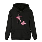 Autumn Women High-Heeled Shoes Print Sweatshirt Fashion Hoodies Pullovers Hooded Coat Black White Pink Casual Tracksuit