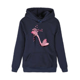 Autumn Women High-Heeled Shoes Print Sweatshirt Fashion Hoodies Pullovers Hooded Coat Black White Pink Casual Tracksuit