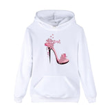 Autumn Women High-Heeled Shoes Print Sweatshirt Fashion Hoodies Pullovers Hooded Coat Black White Pink Casual Tracksuit