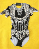 Black Shining Crystals Bodysuit Diamonds Sparkly Headpiece Outfit Sexy Stage Outfit Women Costume Birthday Celebrate Dance  Wear