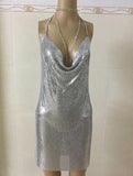 New arrival celebrity sexy dress sparkly halter backless metal dresses Kendall Jenner's 21st Birthday Outfits 2018