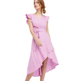 HDY Haoduoyi Brand 2017 Women Light Purple Elegant Dresses Lace Up Waist Butterfly Sleeve Female Casual Sweet Vestidos