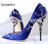 New Arrival Pink Metal Stiletto High Heel Shoes Women Fancy Metal Branch Decoration Pointed Toe Thin Heel Office Ladies Pumps