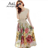 FANALA Women Flower Dress 2017 Fashion Summer Clothing Vintage Retro Belted Bohemian Dress Elegant Ladies Chiffon Beach Dresses