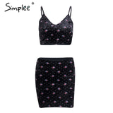 Simplee Casual floral strap velvet autumn dress women Sexy backless v neck crop top mini dress winter two piece dress female