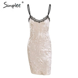 Simplee Strap sexy velvet dress women Lace v neck casual mini dress female  Christmas black short dress party spring vestidos