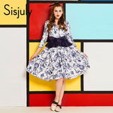 Sisjuly 1950s vintage dress print spring v neck party women dresses purple bowknot floral retro a-line work daily vintage dress