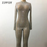 Sparkly Full AB Stones Mesh Jumpsuit Prom Luxury Bodysuit Outfit Party Celebrate Glisten Leggings Costume Perspetive Rompers