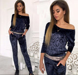 2018 Fashion Velvet Women Sets Long Sleeve Bodycon Slim Sweat Suits Tracksuit Sweatshirt Two Piece Trouser Women Clothes S81901A