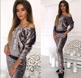 2018 Fashion Velvet Women Sets Long Sleeve Bodycon Slim Sweat Suits Tracksuit Sweatshirt Two Piece Trouser Women Clothes S81901A