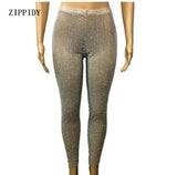 Luxury Sparkly AB Rhinestones Pants Costume Celebrate Leggings Birthday Sexy Mash Perspective Trousers Nightclub Outfit