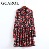 GCAROL 2018 New Arrival Women Big Floral Shirt Dress Elegant Fashion Pleated Design Sweet Spring Summer Girl Flora