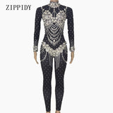 Shining Crystals Black Jumpsuit Women's Evening Wear Celebrate Bodysuit Bright Rhinestones Costume Female Singer Birthday Outfit