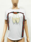 STERNBILD Brand 2017 Summer New Pearl shoes T-shirt Women European Fashion Diamonds Short Sleeve T shirt Slim Embroidery Tees
