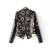 Coats Real Full 2017 Spring New Heavy Industry Metal Circle Hollow Pu Leather Shoes Pull The Wind Motorcycle Jacket Punk Female