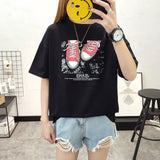 2018 Korean New Spring Female T-shirt Short Sleeve Wave Shoes Print T Shirt Kawaii Women Student Loose T-shirt Casual Women Tops