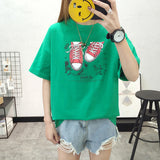 2018 Korean New Spring Female T-shirt Short Sleeve Wave Shoes Print T Shirt Kawaii Women Student Loose T-shirt Casual Women Tops