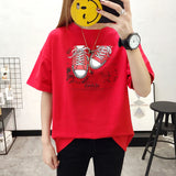 2018 Korean New Spring Female T-shirt Short Sleeve Wave Shoes Print T Shirt Kawaii Women Student Loose T-shirt Casual Women Tops