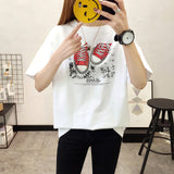 2018 Korean New Spring Female T-shirt Short Sleeve Wave Shoes Print T Shirt Kawaii Women Student Loose T-shirt Casual Women Tops