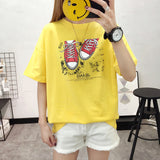 2018 Korean New Spring Female T-shirt Short Sleeve Wave Shoes Print T Shirt Kawaii Women Student Loose T-shirt Casual Women Tops