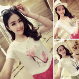 New Summer Korean versison short-sleeved T-shirt women's clothes high-heeled shoe girl flower printings large size T-shirt