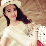 New Summer Korean versison short-sleeved T-shirt women's clothes high-heeled shoe girl flower printings large size T-shirt
