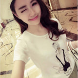 New Summer Korean versison short-sleeved T-shirt women's clothes high-heeled shoe girl flower printings large size T-shirt