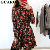 GCAROL 2018 New Arrival Women Big Floral Shirt Dress Elegant Fashion Pleated Design Sweet Spring Summer Girl Flora
