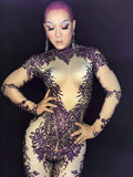 Sexy Crystal Rhinestone Jumpsuit Celebrity Performance Wear Bodysuit Night Dance Wear Women Singer Stage Costume Outfit