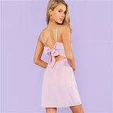COLROVIE Knot Back Solid Cami Summer Dress 2018 New Purple Spaghetti Strap Party Dress Slip Flared Bow Tie Short Women Dress