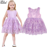 AiLe Rabbit 2017 Children's Clothing Girls Lace Dress Fashion Party Wedding Dress Brand High Quality Apparel Purple Green