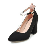 Daitifent 2018 Stylish Chain Ladies Fancy High Heel Shoes Black Grey Pink Flock Women's High Pumps Pointed Toe Lady Dress Shoes