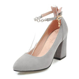 Daitifent 2018 Stylish Chain Ladies Fancy High Heel Shoes Black Grey Pink Flock Women's High Pumps Pointed Toe Lady Dress Shoes