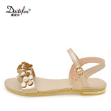 Daitifen ladies fancy Flat Sandals beautiful Pearls Flower Open toes girls Slingback shoes Summer women Casual Beach sandals