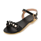Daitifen ladies fancy Flat Sandals beautiful Pearls Flower Open toes girls Slingback shoes Summer women Casual Beach sandals